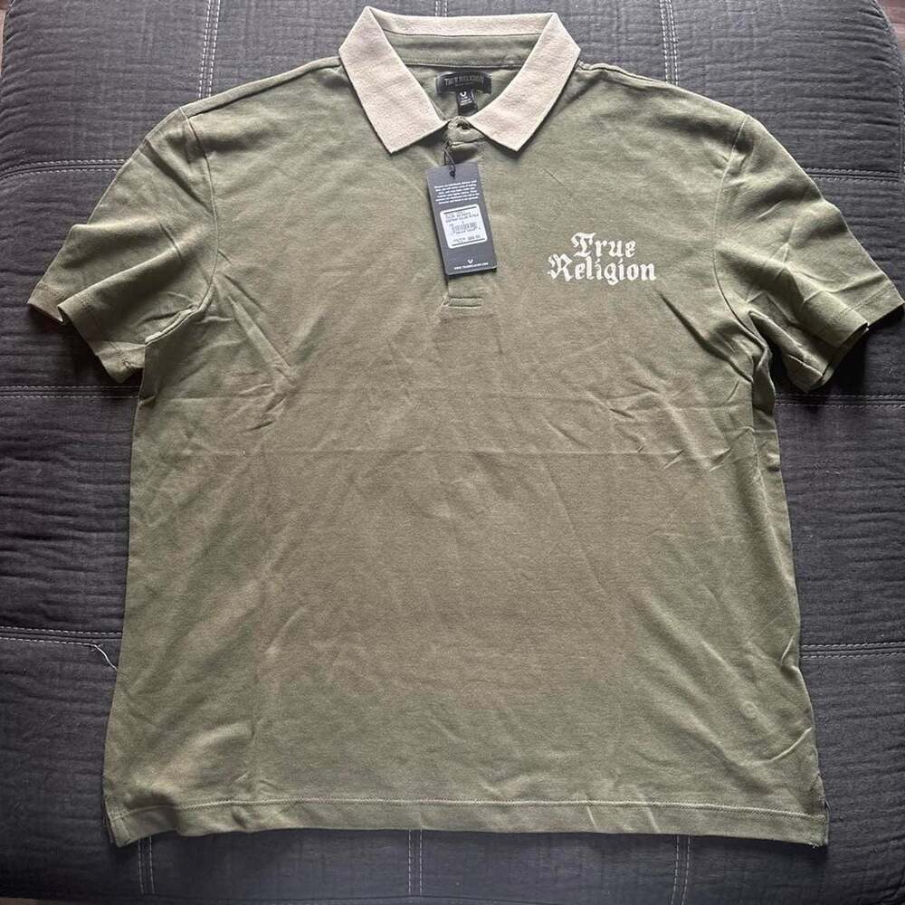True Religion Contrast Collar Logo Polo Shirt Kalamata Size L